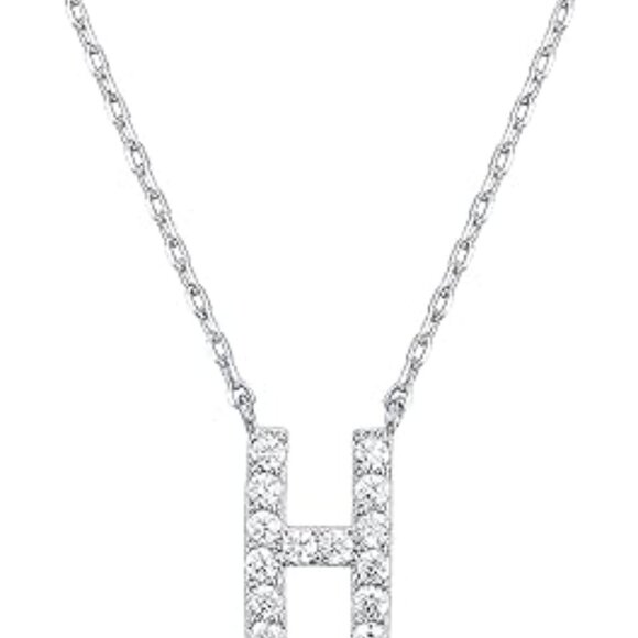 14K White Gold Initial Necklace Letter Dainty Diamond Gift Present A - O - Picture 8 of 16